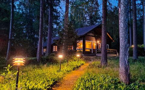 Rustholli17: Wood, Cottage, Home, Woodland, Forest, Trunk, Log Cabin, Garden Buildings, Garden, Night