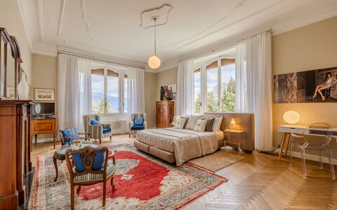 Flor Grand Lake Villa: Furniture, Flooring, Interior Design, Floor, Bedroom, Bed, Ceiling, Home, Room, Bed Sheet