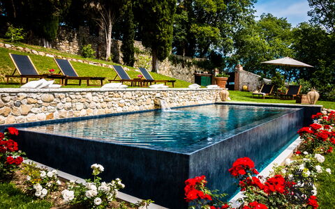 Villa Veneta - Historic Villa in the Prosecco Hill: Blue, Swimming Pool, Water Feature, Garden, Landscaping, Shade, Design, Backyard, Outdoor Furniture, Flagstone