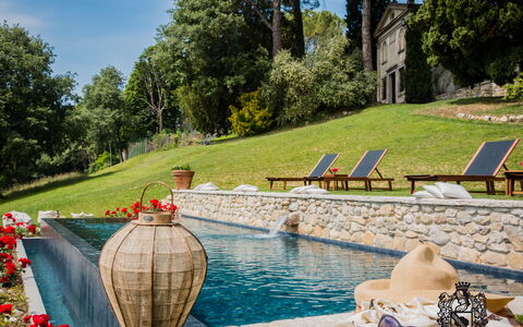 Villa Veneta - Historic Villa in the Prosecco Hill: Swimming Pool, Garden, Outdoor Furniture, Landscaping, Resort, Flagstone, Water Feature, Backyard, Estate, Shade