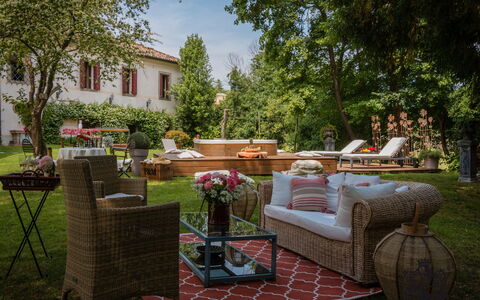 Villa Veneta - Historic Villa in the Prosecco Hill: Furniture, Table, Outdoor Furniture, Chair, Garden, Outdoor Table, Shade, Backyard, Yard, Coffee Table