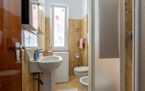 A Cà du Piero: Bathroom, Plumbing Fixture, Toilet Seat, Toilet, Bathroom Sink, Floor, Flooring, Sink, Plumbing, Interior Design