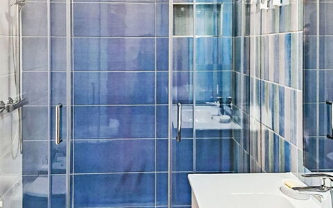 Edera: Blue, Flooring, Floor, Interior Design, Plumbing Fixture, Bathroom, Tile, Shower, Plumbing, Door