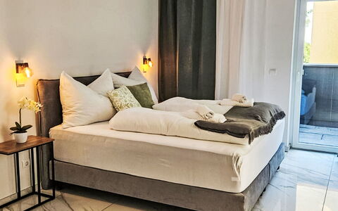 The Penthouse 5: Furniture, Interior Design, Bedroom, Bed, Wall, Floor, Flooring, Wood, Bedding, Bed Sheet