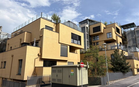 Goldener Turm: Building, Residential Area, Facade, Neighbourhood, Apartment, Architecture, Urban Design, Home, Balcony, Condominium