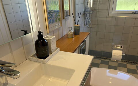 Goce - 300M from the Sea: Bathroom Sink, Plumbing Fixture, Sink, Bathroom, Interior Design, Flooring, Tap, Floor, Plumbing, Mirror
