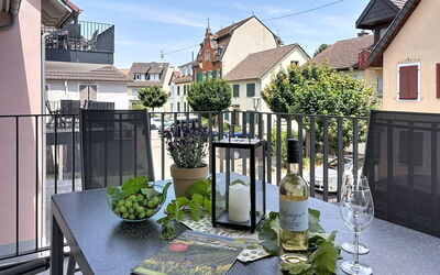 Endingen am Kaiserstuhl 100: Balcony, Flowerpot, Home, Urban Design, Apartment, Houseplant, Porch, Chair, Handrail, Fence