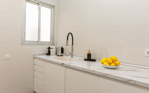 Ribera: Flooring, Countertop, Interior Design, Floor, Kitchen, Cabinetry, Plumbing Fixture, Tap, Sink, Home