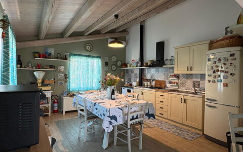 Villa Simona: Furniture, Interior Design, Wood, Flooring, Ceiling, Kitchen, Chair, Room, Lighting, Floor