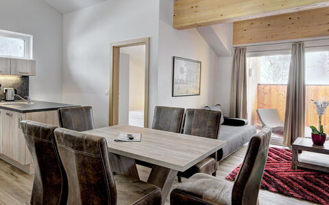 Saalbach-Hinterglemm 150: Furniture, Wood, Interior Design, Ceiling, Home, Room, Living Room, Chair, Couch, Hardwood