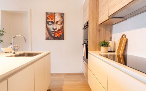 O'Sea 13.02 with Seaview: Interior Design, Kitchen, Flooring, Countertop, Cabinetry, Wood, Furniture, Floor, Kitchen Appliance, Home