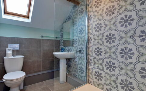 Farmhouse Cottage, Nether Burrows: Bathroom, Plumbing Fixture, Flooring, Floor, Interior Design, Plumbing, Tile, Sink, Bathroom Sink, Ceiling