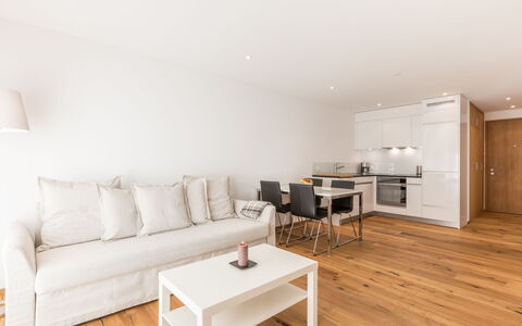 Taviarna Laax 4.5: Flooring, Wood Flooring, Interior Design, Floor, Wood, Furniture, Room, Laminate Flooring, Couch, Apartment