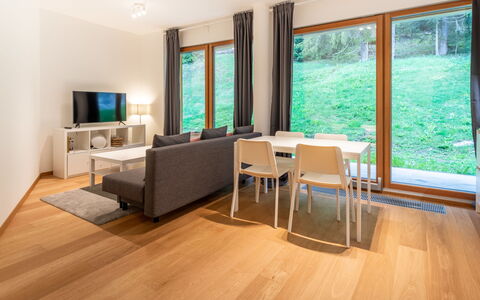 Cuolm Liung Apt. 52: Flooring, Wood, Interior Design, Floor, Wood Flooring, Furniture, Living Room, Hardwood, Laminate Flooring, Wood Stain