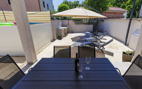 Alma: Furniture, Outdoor Furniture, Chair, Shade, Outdoor Table, Houseplant, Patio, Yard, Design, Balcony