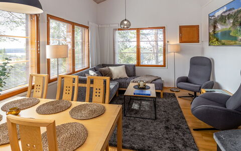 Karhunvartijan Tupa A4: Furniture, Interior Design, Flooring, Floor, Wood, Couch, Ceiling, Living Room, Room, Home
