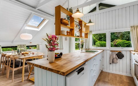 Hege - 1Km to the Fjord: Kitchen, Countertop, Interior Design, Kitchen Appliance, Furniture, Wood, Ceiling, Major Appliance, Flooring, Cabinetry
