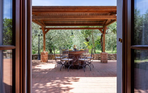 Il Cipresso, Casa Lucia, Cortona: Furniture, Wood, Chair, Porch, Table, Ceiling, Flooring, Floor, Outdoor Furniture, Wood Stain