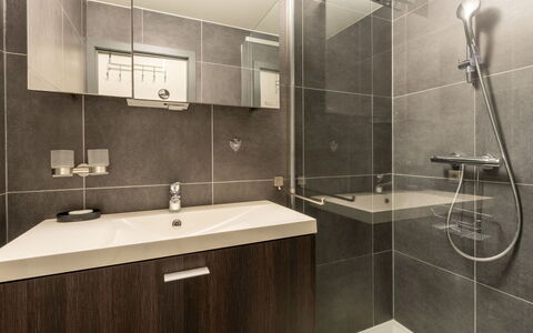 Duinenzicht with Balcony: Bathroom, Plumbing Fixture, Flooring, Wall, Interior Design, Floor, Bathroom Cabinet, Bathroom Sink, Sink, Tap