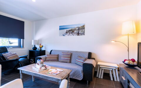Duinenzicht with Balcony: Furniture, Interior Design, Couch, Ceiling, Flooring, Apartment, Living Room, Floor, Room, Home