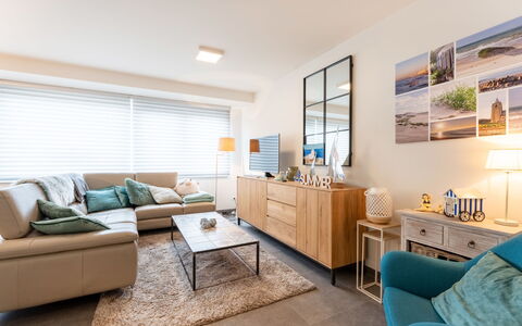 Cosy @ Sea with Terrace: Furniture, Couch, Interior Design, Apartment, Flooring, Living Room, Floor, Ceiling, Room, Home