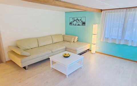 Ferienwohnung Enzian: Furniture, Flooring, Floor, Interior Design, Couch, Wood, Wood Flooring, Living Room, Table, Room