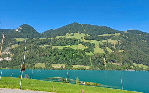 Ferienwohnung Enzian: Mountainous Landforms, Green, Mountain, Hill, Highland, Landscape, Hill Station, Bank, Mountain Range, Lake
