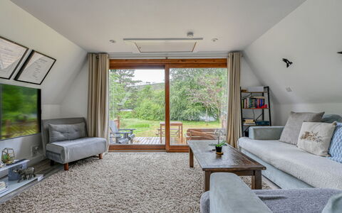 Loch Oich View (Lodge 6): Furniture, Interior Design, Flooring, Wood, Couch, Floor, Living Room, Ceiling, Home, Room