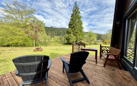 Loch Oich View (Lodge 6): Furniture, Kitchen & Dining Room Table, Chair, Floor, Sea, Balcony, Ocean, Resort, Eco Hotel, Dining Room