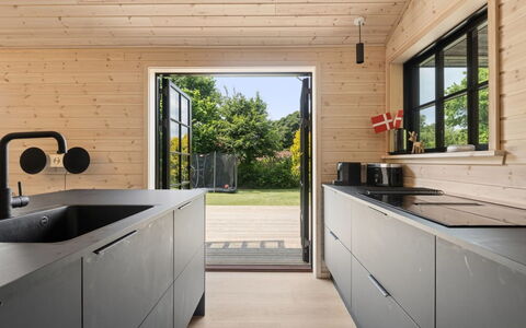 Elaina - 550M from the Sea: Kitchen, Wood, Countertop, Flooring, Kitchen Appliance, Floor, Plumbing Fixture, Sink, Tap, Cabinetry