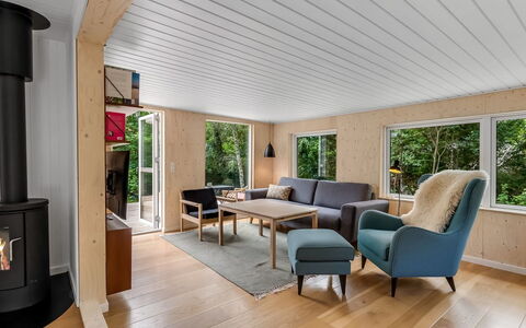 Hejne - 600M from the Sea: Furniture, Flooring, Interior Design, Wood, Floor, Ceiling, Living Room, Home, Room, Couch