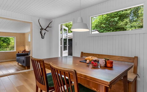 Hejne - 600M from the Sea: Furniture, Interior Design, Flooring, Floor, Wood Flooring, Wood, Ceiling, Light Fixture, Table, Dining Room