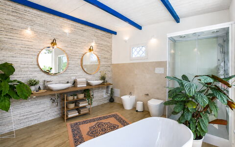 Villa Didymos: Wall, Interior Design, Plumbing Fixture, Bathroom Sink, Bathroom, Flooring, Tap, Lighting, Sink, Ceiling