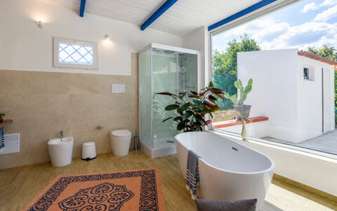 Villa Didymos: Flooring, Plumbing Fixture, Interior Design, Floor, Bathroom, Tap, Ceiling, Bathtub, Plumbing, Sink