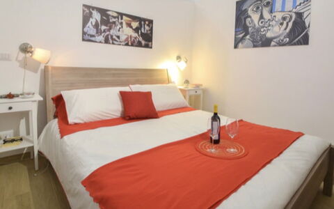 Villa Didymos: Furniture, Bed, Bedroom, Bed Frame, Bedding, Bed Sheet, Pillow, Hotel, Picture Frame, Linens
