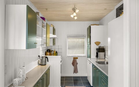 Ruka - 600M from the Sea: Kitchen, Interior Design, Countertop, Kitchen Appliance, Major Appliance, Flooring, Ceiling, Wood, Light Fixture, Cabinetry