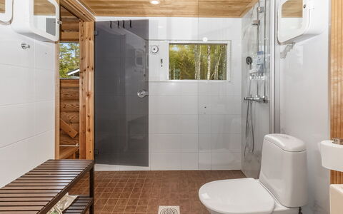 Villa Praava a: Flooring, Floor, Interior Design, Wood, Plumbing Fixture, Ceiling, Bathroom, Room, Plumbing, Toilet
