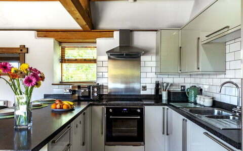 The Old Piggery at Rusty Lane Farm: Kitchen Appliance, Kitchen, Countertop, Cabinetry, Major Appliance, Furniture, Interior Design, Home Appliance, Kitchen Stove, Stove