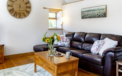 The Old Piggery at Rusty Lane Farm: Furniture, Interior Design, Flooring, Couch, Wood, Floor, Living Room, Home, Room, Lighting