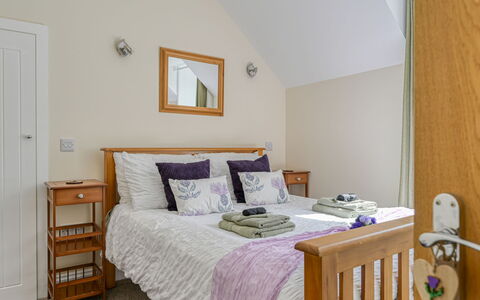 Thistle Cottage: Furniture, Bed, Bedroom, Interior Design, Wall, Wood, Bedding, Flooring, Bed Sheet, Floor