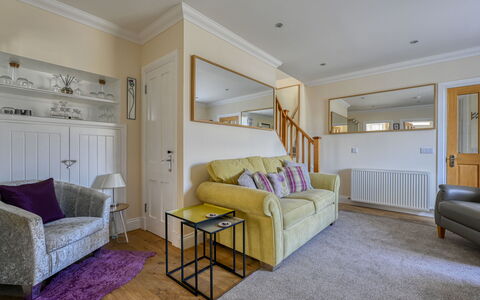 Thistle Cottage: Furniture, Interior Design, Flooring, Floor, Couch, Wall, Room, Wood, Ceiling, Living Room