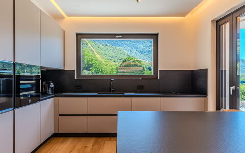 Aura: Interior Design, Kitchen, Flooring, Ceiling, Wood, Countertop, Home, Light Fixture, Lighting, Floor