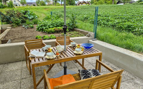 Haus Valentin: Furniture, Outdoor Furniture, Table, Wood, Chair, Outdoor Table, Kitchen & Dining Room Table, Garden, Wood Stain, Flowerpot