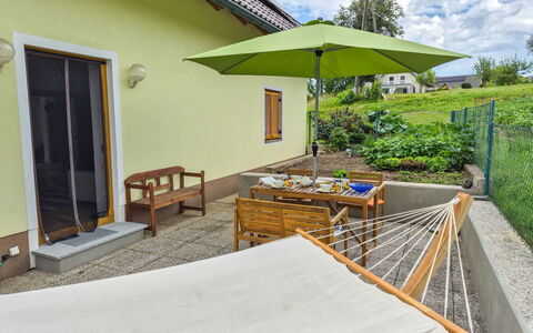 Haus Valentin: Furniture, Outdoor Furniture, Chair, Flooring, Table, Shade, Flowerpot, Garden, Outdoor Table, Umbrella