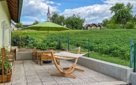 Haus Valentin: Furniture, Outdoor Furniture, Chair, Garden, Outdoor Table, Shade, Flowerpot, Backyard, Yard, Landscaping