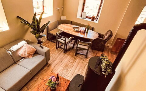 Eifelhuis im Salmtal: Furniture, Flooring, Interior Design, Floor, Wood, Couch, Living Room, Table, Room, Home