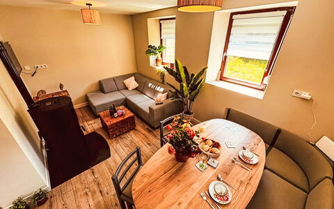 Eifelhuis im Salmtal: Furniture, Interior Design, Flooring, Wood, Floor, Couch, Living Room, Home, Room, Wood Flooring