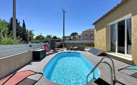 Villa des Amoureux: Blue, Swimming Pool, Residential Area, Composite Material, Home, Outdoor Furniture, Resort, Shade, Concrete, Estate