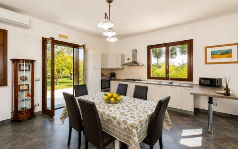 Villa Don Pino: Interior Design, Furniture, Table, Flooring, Home, Kitchen & Dining Room Table, Dining Room, Chair, Room, Ceiling