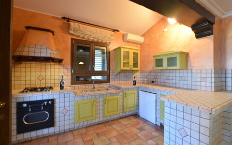 La Villa di Giusy: Kitchen, Interior Design, Flooring, Countertop, Wood, Floor, Ceiling, Furniture, Room, Cabinetry